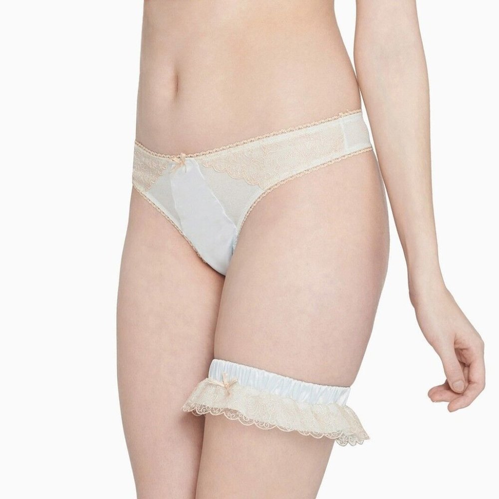 BLUSH LINGERIE Dream of Blue CHERISH Wedding Garter Lace Floral ONE SIZE